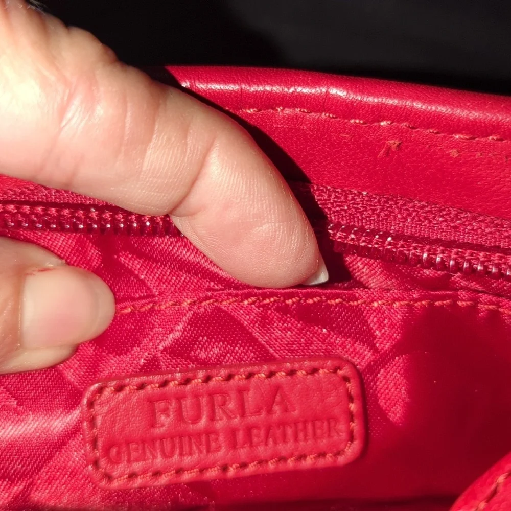 Furla red leather makeup bag for your purse